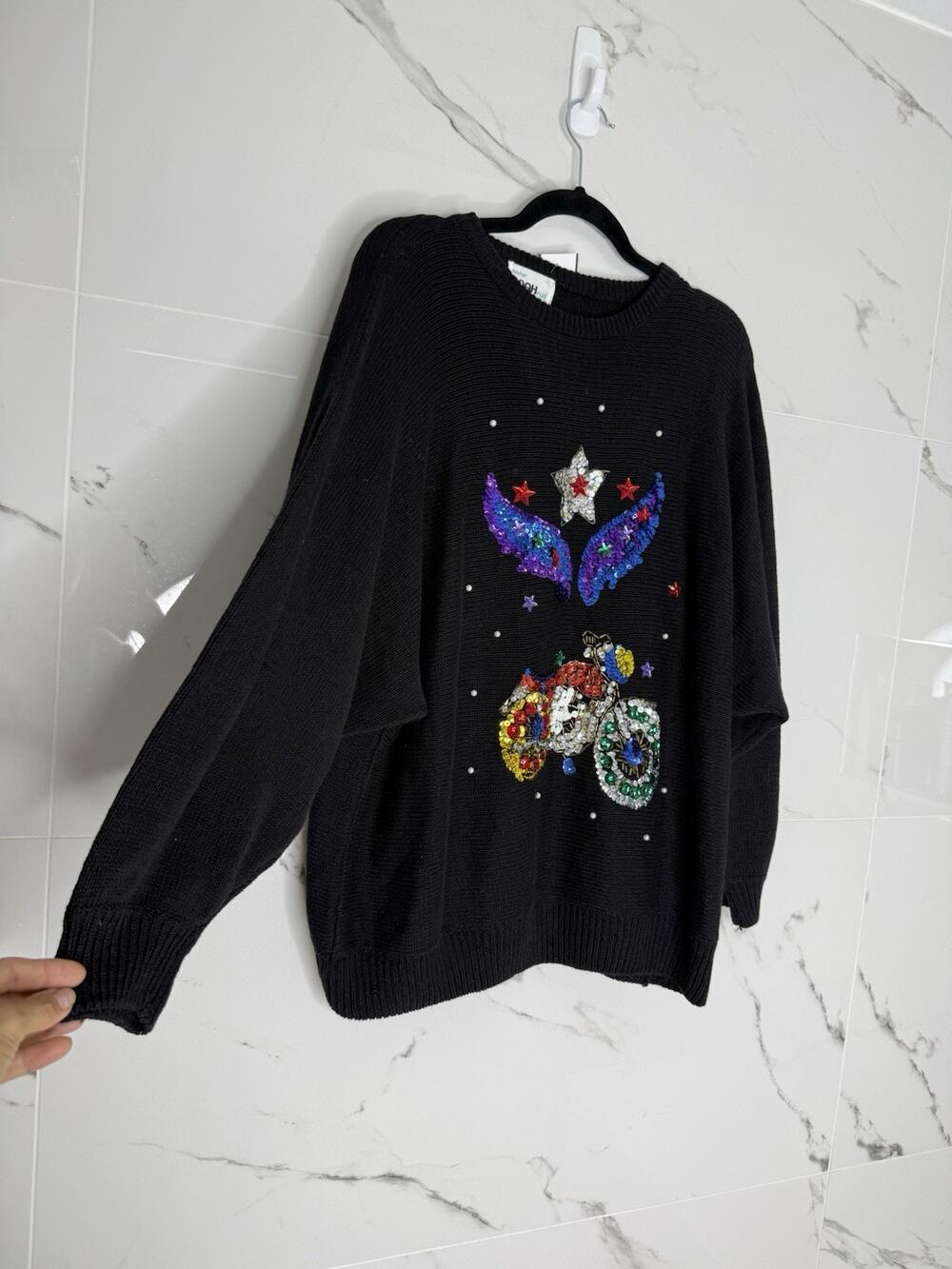 Mister Noah Plus Sz 22 Black Sequins Beaded Sweater Holidays Christmas VTG